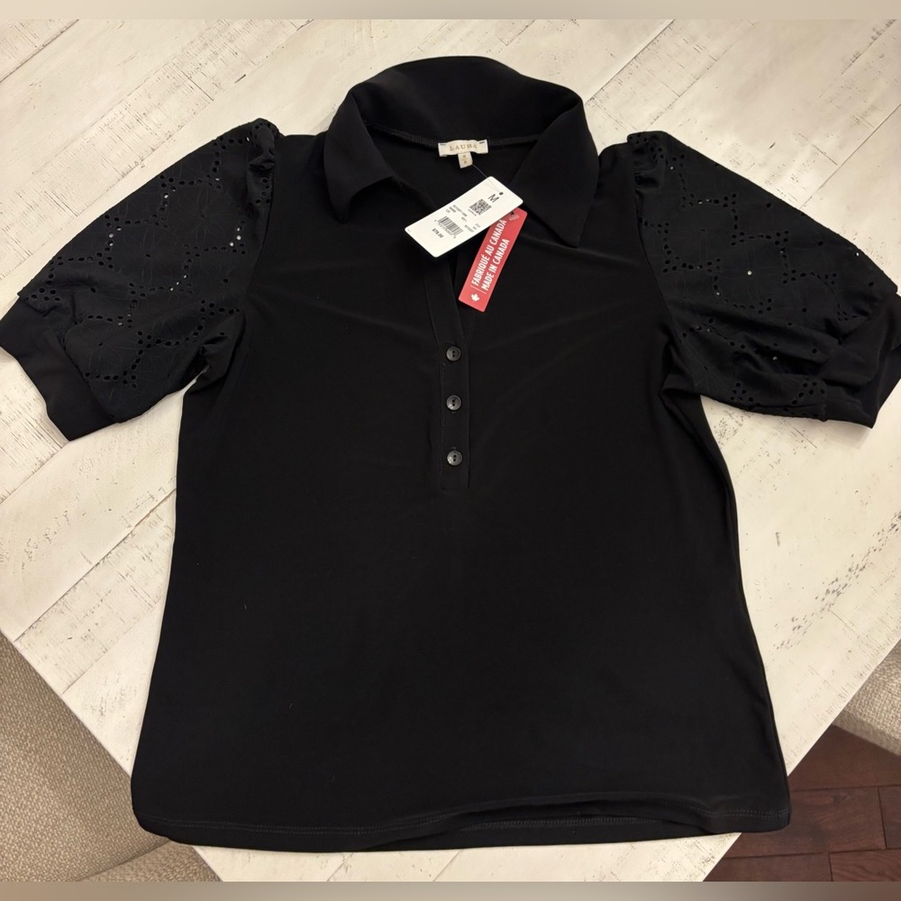 LAURA  Black Elegant Blouse New with Tags, Size M
Made in Canada